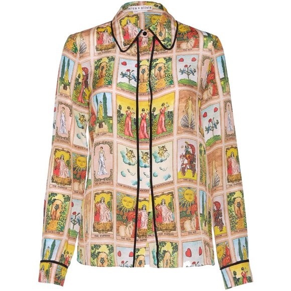 Alice + Olivia Tops - Alice + Olivia Tarot Card Alfie Silk Blouse Collared Top Mystical Print Shirt XS